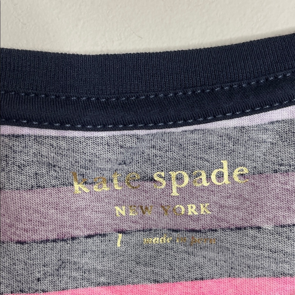 Kate Spade | Women’s Pink & Purple Striped Lips T-shirt 100% Cotton Size Large - Picture 4 of 6